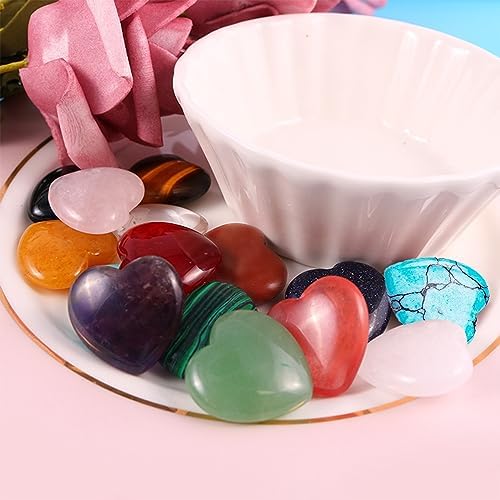 ensemble de 18 cristaux de guérison naturels en forme de coeur quartz multicolores pour méditation et déco