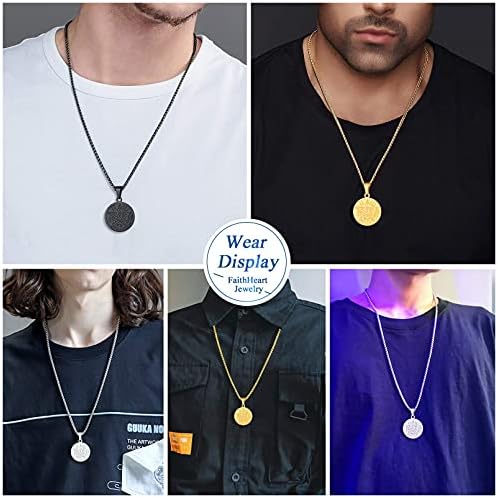 pentacle de protection: collier personnalisable en acier inoxydable/noir/plaqué or pour homme, femme, garçon bijou médaille religieux avec boîte cadeau