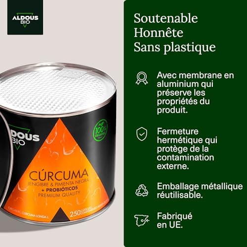 probiotiques naturels + curcuma bio en gélules: anti inflammatoire puissant avec gingembre et poivre noir 1460mg | formule avancée | certifié bio