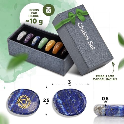 chakra set puraja premium : ensemble de 7 pierres Énergétiques et précieuses pour méditation