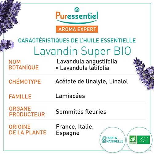 lavandin super bio huile essentielle puressentiel 100% pure et naturelle 10 ml hebbd