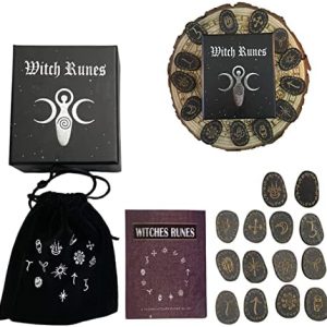 runes divinatoires en bois bibest avec sac, pierre gemme pour wicca, voyance & magie noire