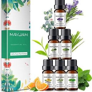 coffret luxueux de 6 huiles essentielles 100% pures : citronnelle, eucalyptus, lavande, menthe poivrée, orange, tee tree pour aromathérapie et diffuseur