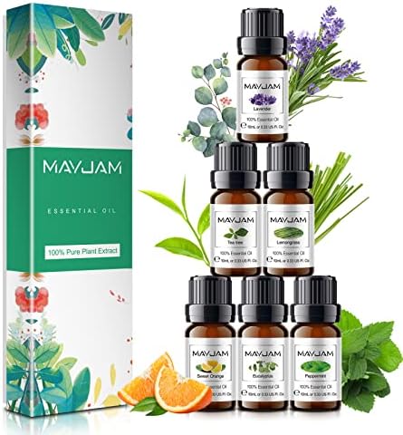coffret luxueux de 6 huiles essentielles 100% pures : citronnelle, eucalyptus, lavande, menthe poivrée, orange, tee tree pour aromathérapie et diffuseur