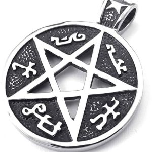 pentacle de protection homme en acier inoxydable noir argenté collier pendentif anazoz