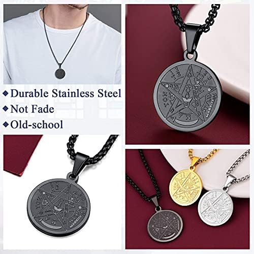 pentacle de protection: collier personnalisable en acier inoxydable/noir/plaqué or pour homme, femme, garçon bijou médaille religieux avec boîte cadeau