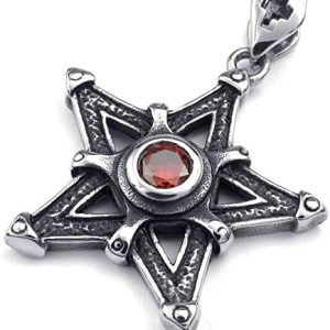 pentacle de protection rouge en acier inoxydable avec chaîne pour homme anazoz