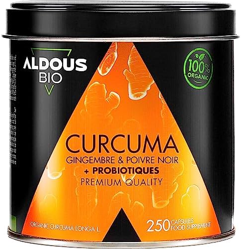 probiotiques naturels + curcuma bio en gélules: anti inflammatoire puissant avec gingembre et poivre noir 1460mg | formule avancée | certifié bio