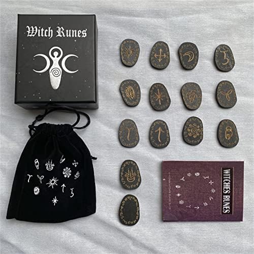 runes divinatoires en bois bibest avec sac, pierre gemme pour wicca, voyance & magie noire