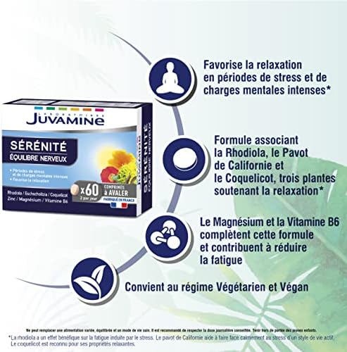juvamine relaxation optimale : 60 comprimés détente et Équilibre nerveux à base de plantes et minéraux