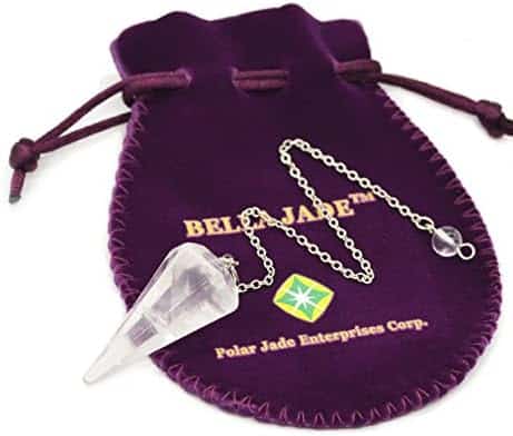 pendule quartz naturel polar jade: radiesthésie & chakra reiki avec chaîne & pochette sélection cristal pour sorcellerie