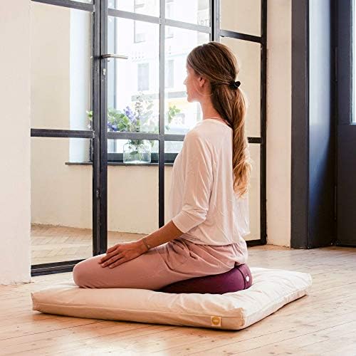 zafu lotuscrafts: coussin de méditation demi lune certifié gots rembourrage d'épeautre et housse en coton lavable