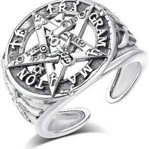 pentacle de protection : bague réglable tetragrammaton argent 925 style vintage wiccan