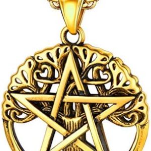 pentacle de protection : collier personnalisable, bijou en acier/or noir pour homme, femme et garçon faithheart avec boîte cadeau