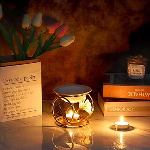 diffuseur d'arômes olegei doré: brûleur d'huiles essentielles en métal avec bol en céramique accessoire déco luxueux pour bureau et chambre