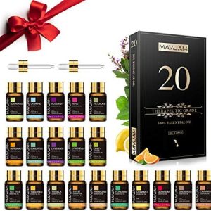 coffret luxe mayjam 20 huiles essentielles : lavande, jasmin, eucalyptus, vanille, santal idéal diffuseur & humidificateur