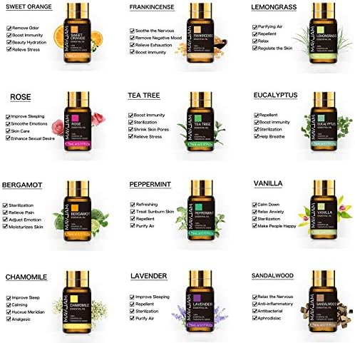 coffret luxe mayjam 20 huiles essentielles : lavande, jasmin, eucalyptus, vanille, santal idéal diffuseur & humidificateur