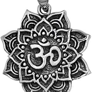 pentacle de protection argent 925 : talisman om aum & pendentif fleur de lotus