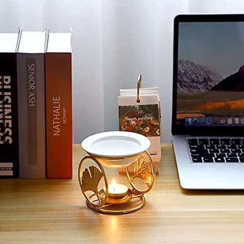 diffuseur d'arômes olegei doré: brûleur d'huiles essentielles en métal avec bol en céramique accessoire déco luxueux pour bureau et chambre