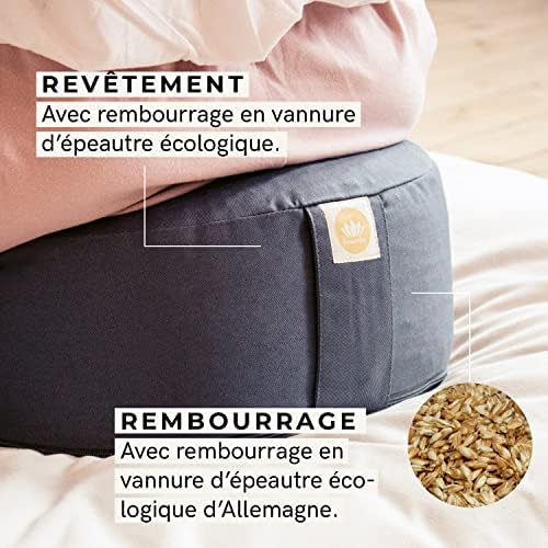 lotuscrafts coussin de méditation yoga confortable rond, rembourrage Épeautre, coton lavable et certifié gots