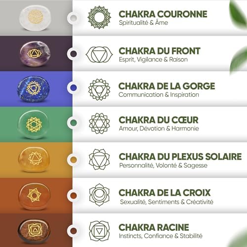 chakra set puraja premium : ensemble de 7 pierres Énergétiques et précieuses pour méditation