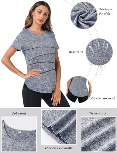 tee shirt sportif femme terecey pour yoga : ethique, séchage rapide, tailles s xxl