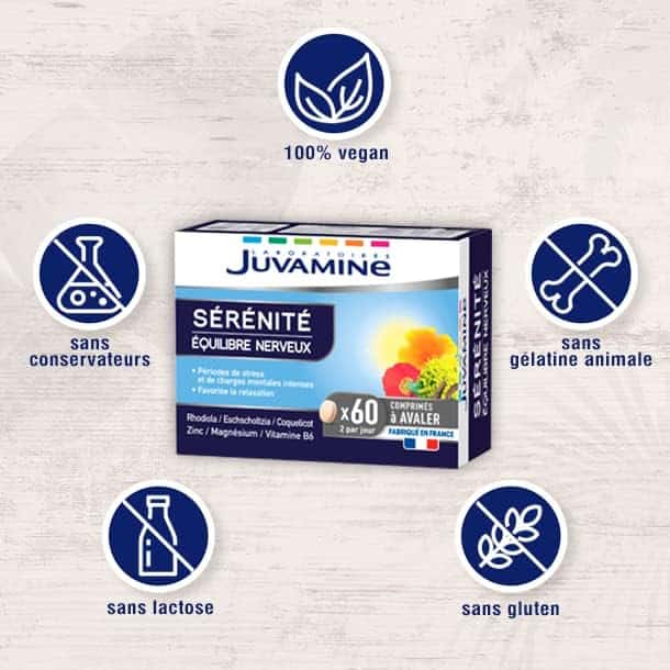 juvamine relaxation optimale : 60 comprimés détente et Équilibre nerveux à base de plantes et minéraux