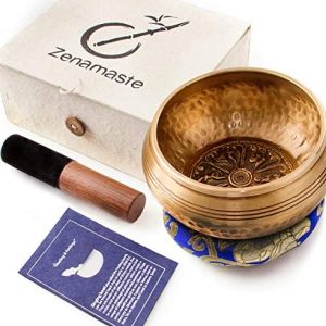 bol chantant tibétain zenamaste zen et méditation 450gr ⌀11,5cm coffret complet avec coussin et maillet bois, fabriqué à la main au népal