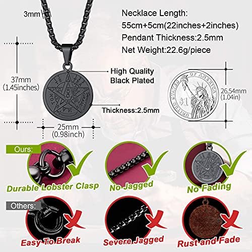pentacle de protection: collier personnalisable en acier inoxydable/noir/plaqué or pour homme, femme, garçon bijou médaille religieux avec boîte cadeau