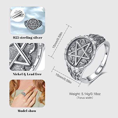 superbe bague ajustable argent 925 avec pentagramme de protection, modèle serpent à deux têtes