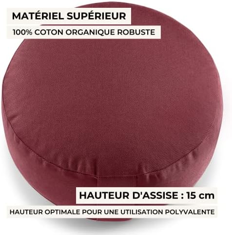 lotuscrafts coussin de méditation yoga confortable rond, rembourrage Épeautre, coton lavable et certifié gots