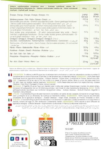 superaliment açaï bio, riche en fer/omega 9/fibres, antioxydant puissant, 50g sans sucre ajouté, certifié ecocert