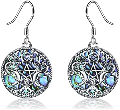 pentacle de protection en argent sterling : boucles d'oreilles déesse triple lune, talisman magique wiccan, bijoux arbre de vie pour femmes et hommes