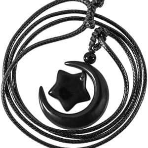 pentacle de protection : collier femme, lune & étoile en cristal naturel pour chance & reiki