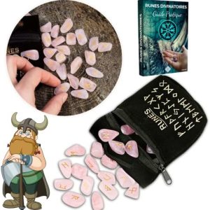 rune divinatoire viking : quartz rose naturel gravé set parfait pour divination