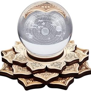 sublime sphère de cristal lotus 4.1" gorgecraft avec présentoir en bois pour voyance, méditation et chakra