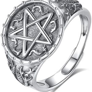 superbe bague ajustable argent 925 avec pentagramme de protection, modèle serpent à deux têtes