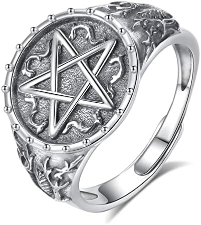 superbe bague ajustable argent 925 avec pentagramme de protection, modèle serpent à deux têtes