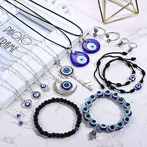 ensemble de bijoux pentacle de protection adramata collier, bracelets evil eye et hamsa turc 17 pièces pour hommes et femmes