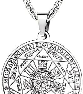 pentacle de protection: pendentif amulette des 7 archanges en acier inoxydable bijou porte bonheur unisexe