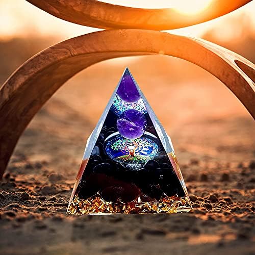 orgonite pyramide 7 chakras elément de décoration spirituelle pour méditation, yoga et divination avec cristal d'améthyste