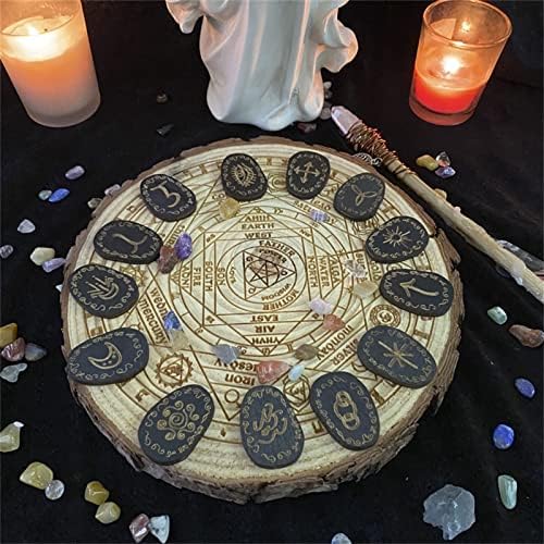 runes divinatoires en bois bibest avec sac, pierre gemme pour wicca, voyance & magie noire