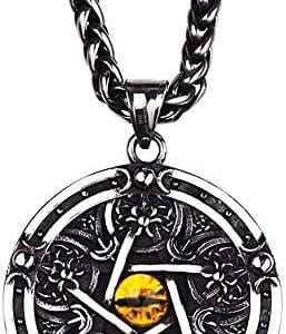 collier pentacle de protection mauvais Œil bijou punk acier titane hommes 28' forfox
