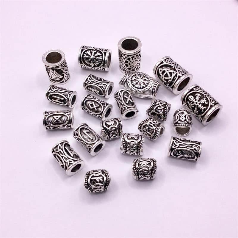 kits de runes viking queta 80 pcs pour barbe/cheveux avec 300 bandes caoutchouc