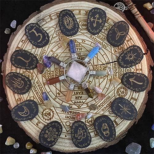 runes divinatoires en bois bibest avec sac, pierre gemme pour wicca, voyance & magie noire