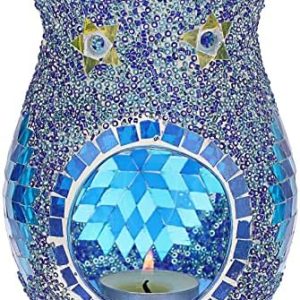 diffuseur d'arômes olegei en verre mosaïque : brûleur d'huiles essentielles et encens décoration parfaite pour maison, bureau (bleu)
