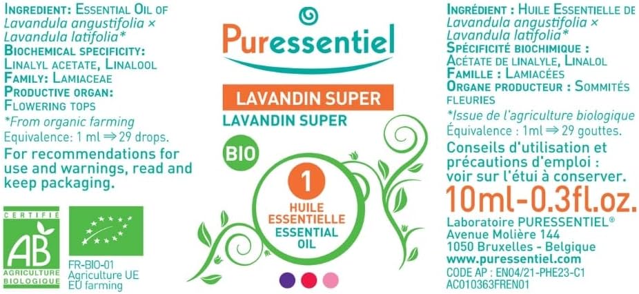 lavandin super bio huile essentielle puressentiel 100% pure et naturelle 10 ml hebbd