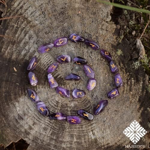 runes divinatoires améthyste naturelle pack viking avec ebook et sac noir parfait pour voyance et divination