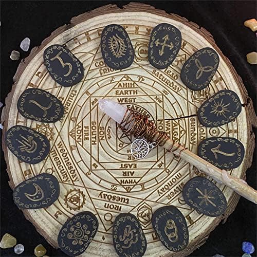 runes divinatoires en bois bibest avec sac, pierre gemme pour wicca, voyance & magie noire
