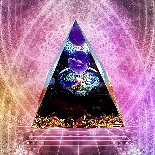 orgonite pyramide 7 chakras elément de décoration spirituelle pour méditation, yoga et divination avec cristal d'améthyste